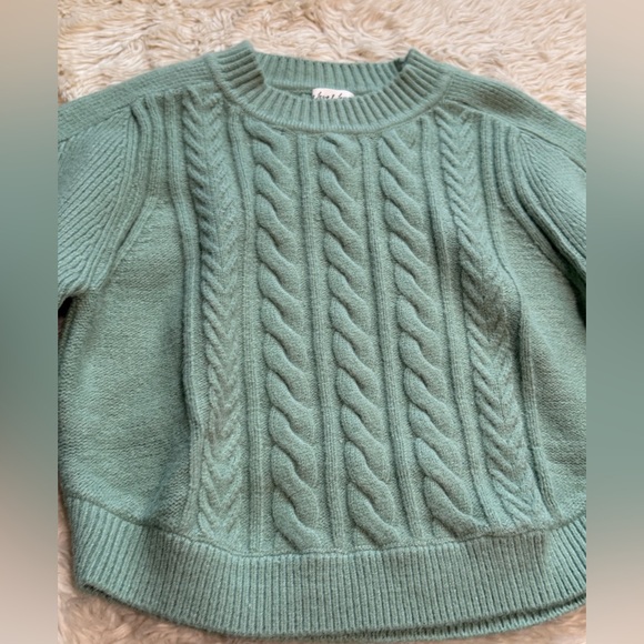 NWT For Love & Lemons Sydney Cropped Cable Knit Sweater in Sage - Size Large - Picture 3 of 6